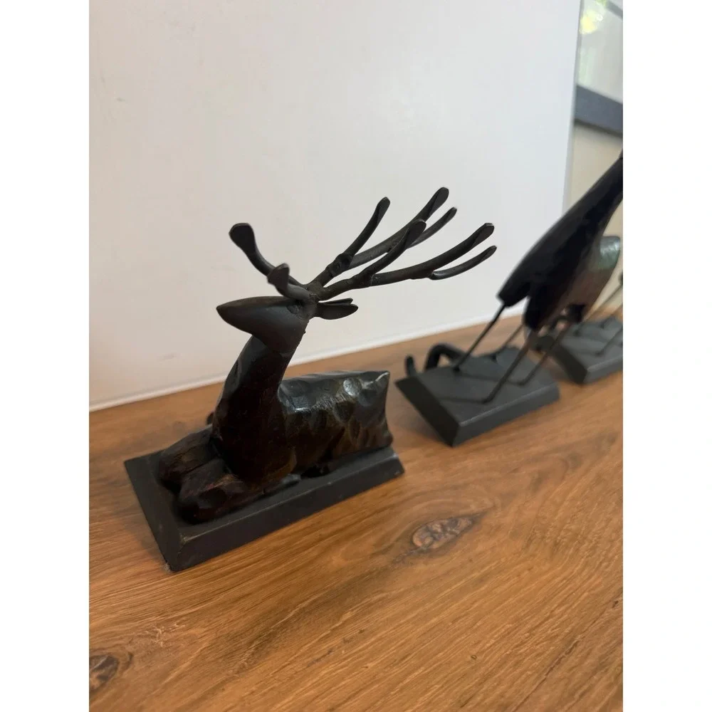 Pier 1 Metal Reindeer Stocking Holders Set of 3 Rustic Bronze Christmas Decor